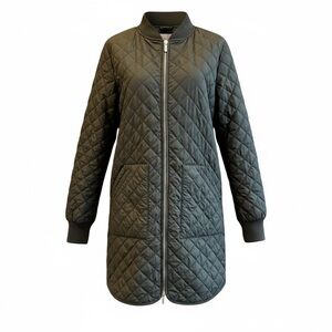 Zella Longline Quilted Bomber Puffer Jacket Green Water Resistant Zip Coat Small